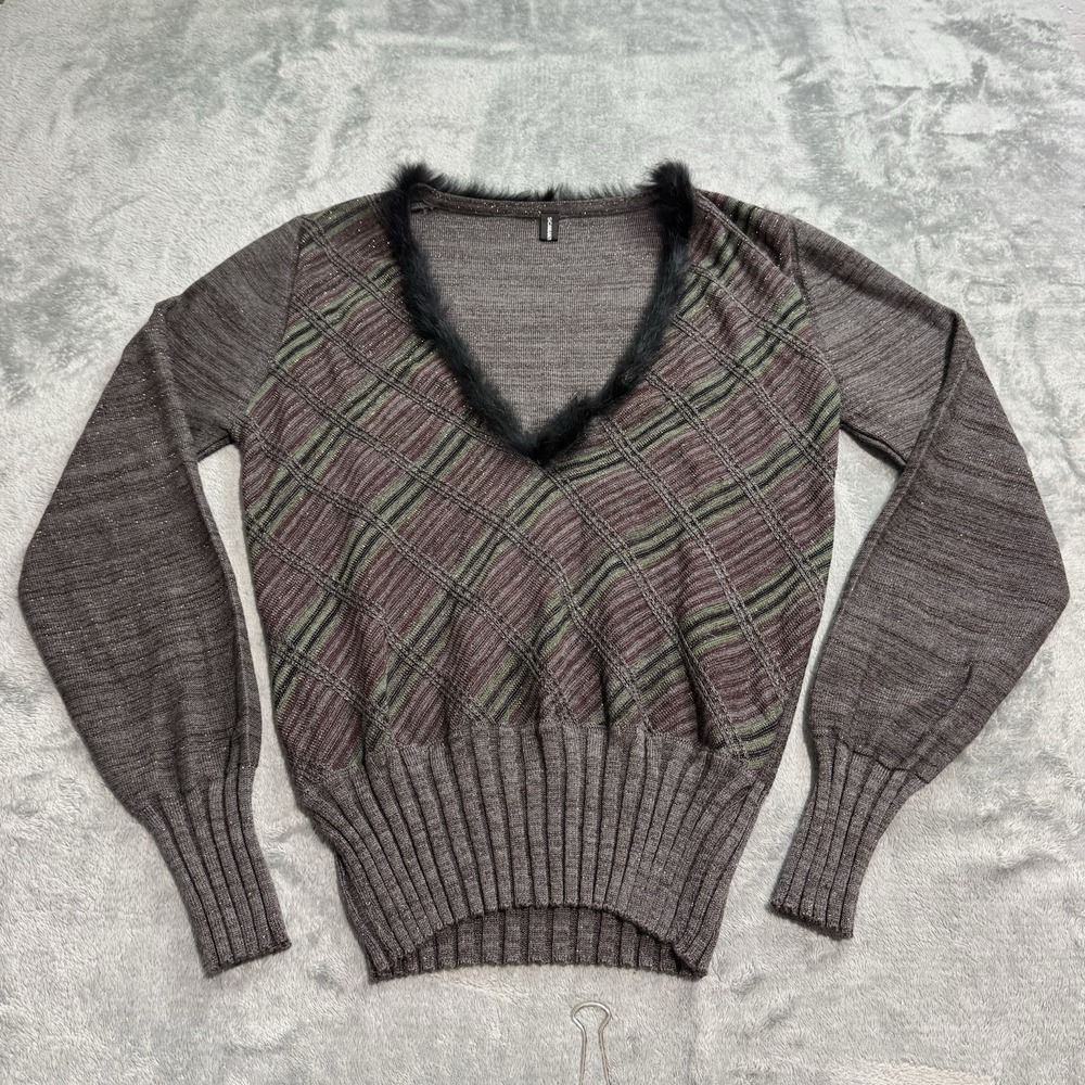 Vintage Scanlan‎ & Theodore Rabbit Fur Trim Knit Sweater Womens M Indie RARE
